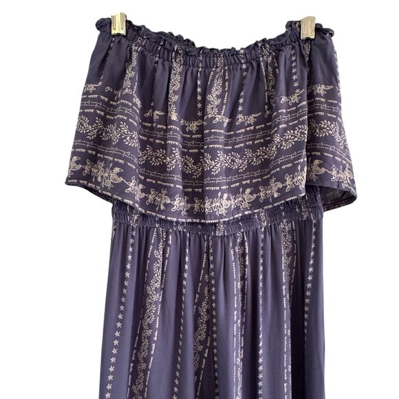 Japna Blue Strapless Smocked Flare Wide Leg Romper Jumpsuit Size XSmall - Picture 5 of 13